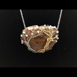 Wire Wrapped Picture Jasper, Bracelet, Earrings